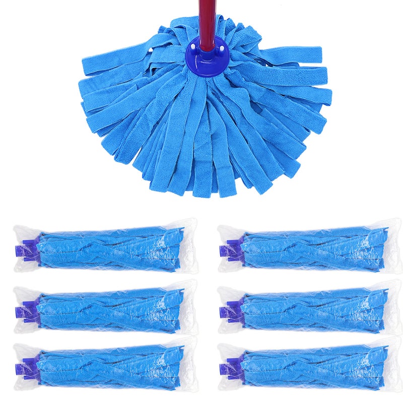 6 PCS Blue Microfiber Mop Replacement Compatible with All Standard US Threading Pole 08 Diameter Mop Handle